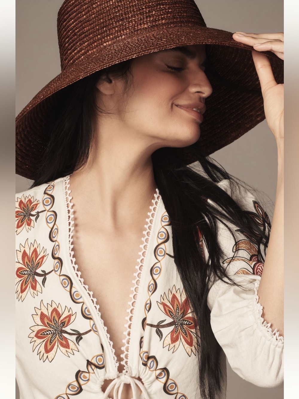 Anthropologie Wyeth Flower Pot Bucket Hat Straw Green Beach Vacation NEW NWT - Picture 8 of 14